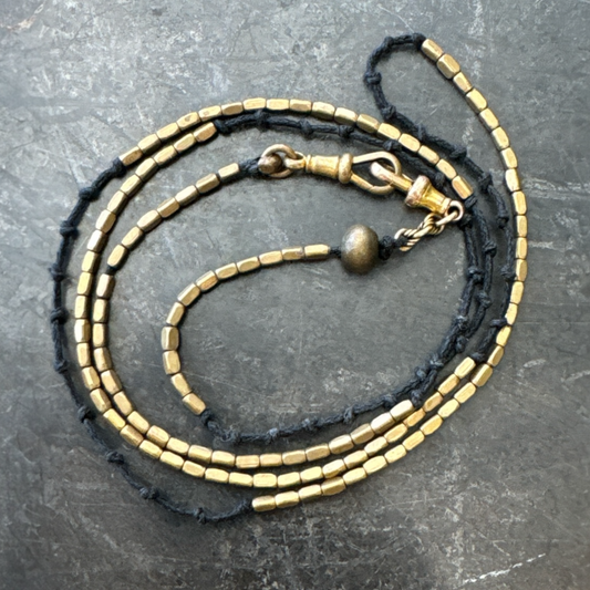 Hand-Knotted Japanese Cotton w/ Brass Beads Necklace