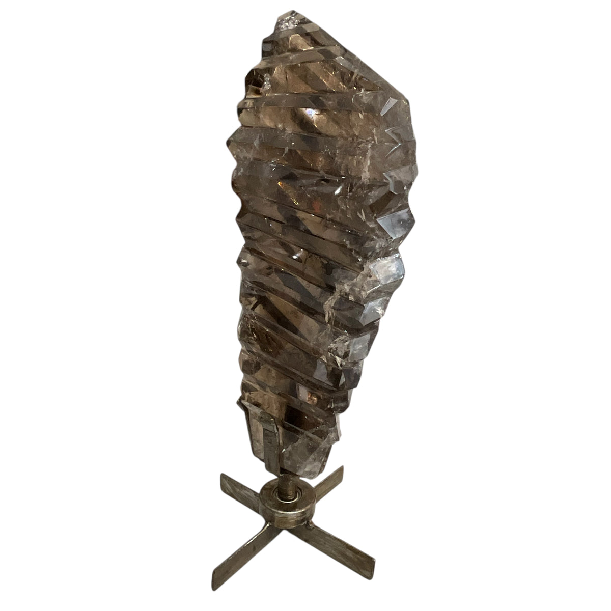 XL Smoky Quartz Pleated Crystal on Spinning Stand