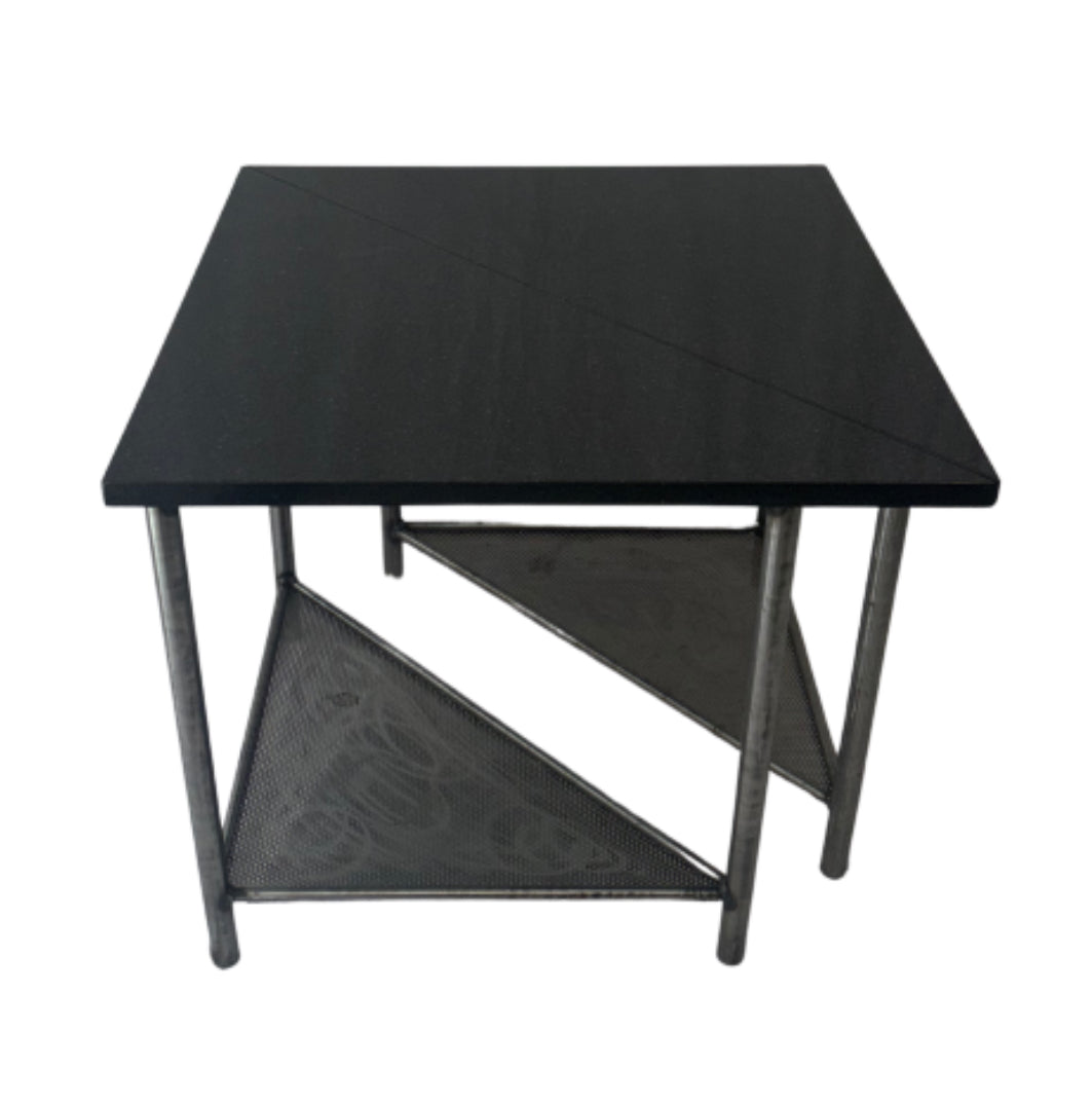 Pair of Triangular Brushed Steel & Marble Tables by Rich Martin