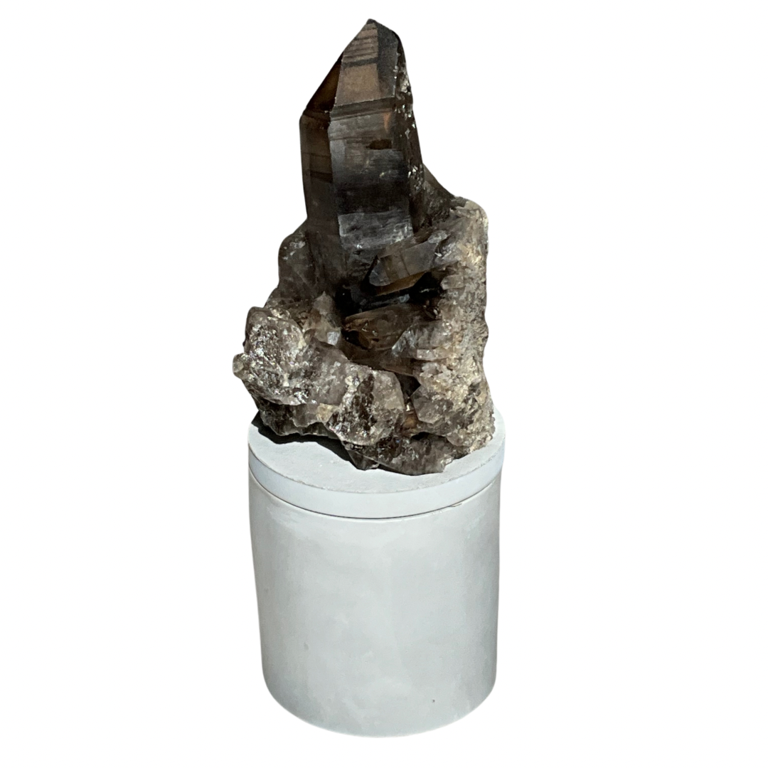 Smoky Quartz Crystal Cluster Lid Gardenia Candle