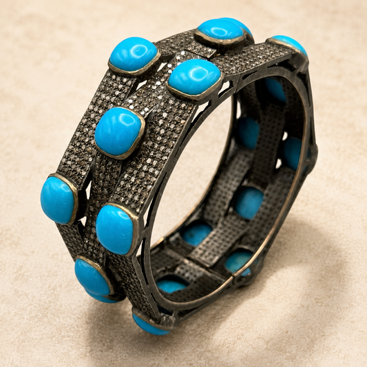 Triple Layer Bracelet with Diamonds & Turquoise