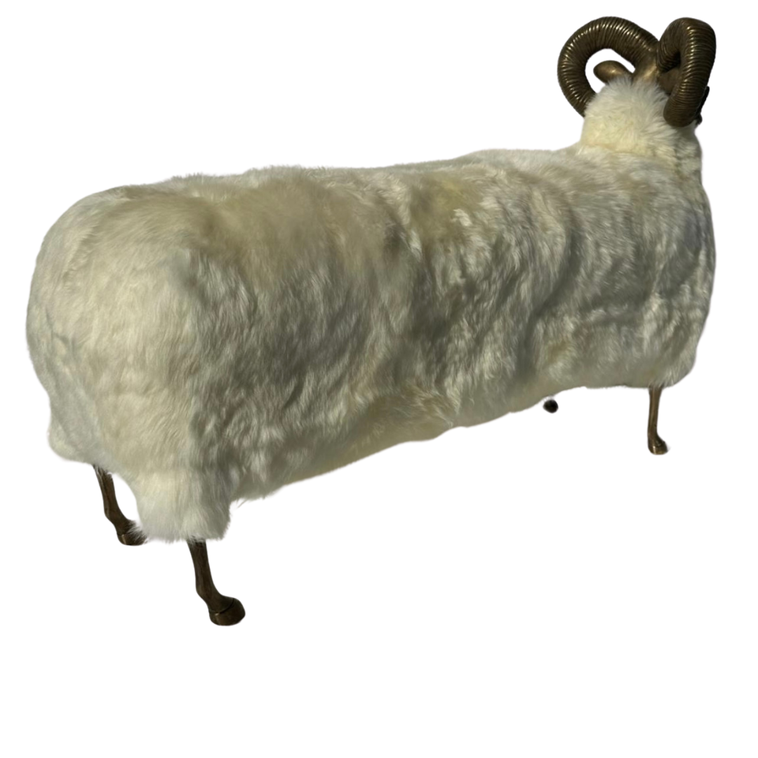 Brass / Fur Ram / Sheep Sculpture Bench