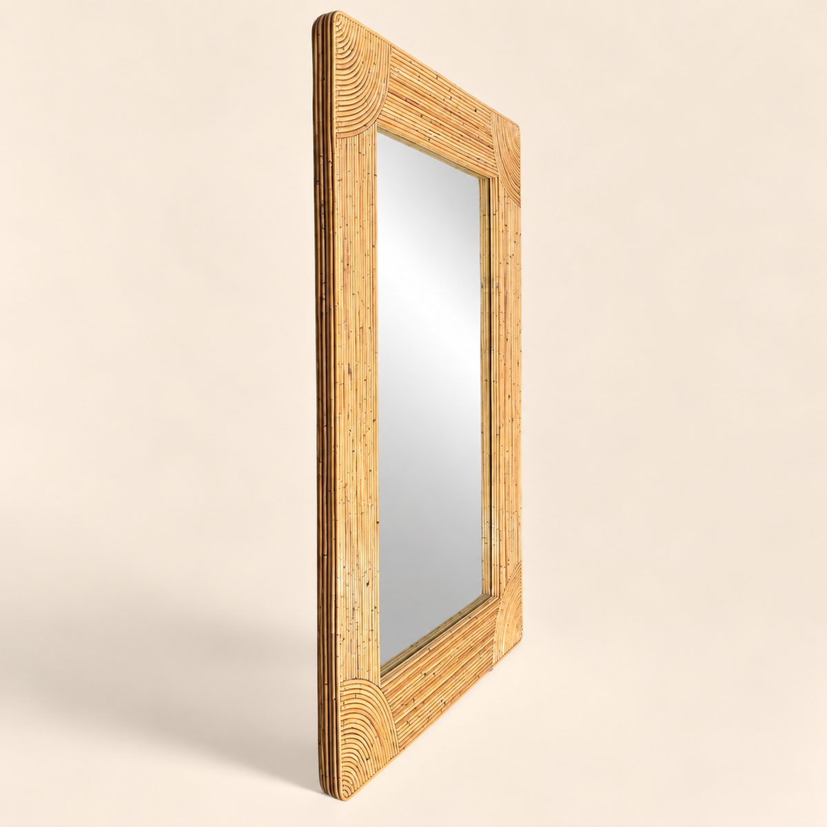 Large Rattan Frame Vintage Mirror