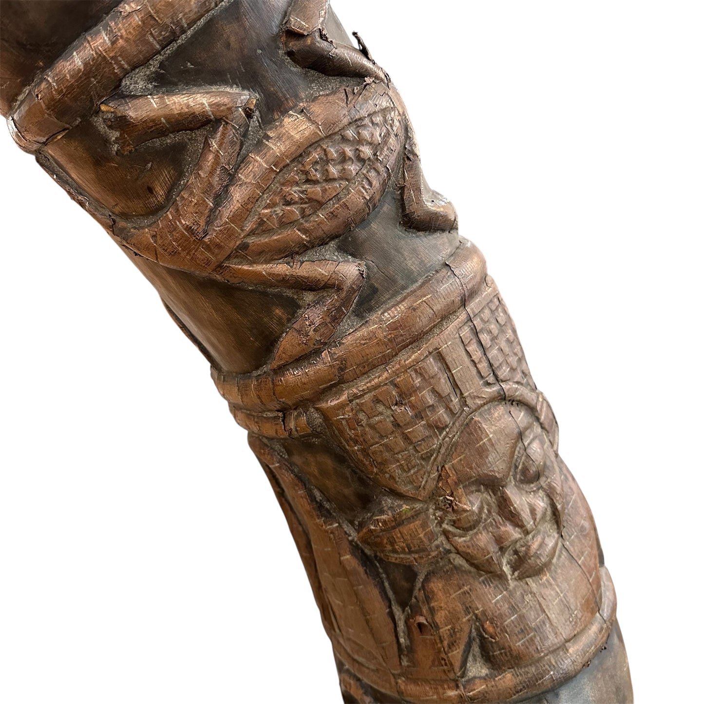 Pair of Carved Wooden and Copper Tusks