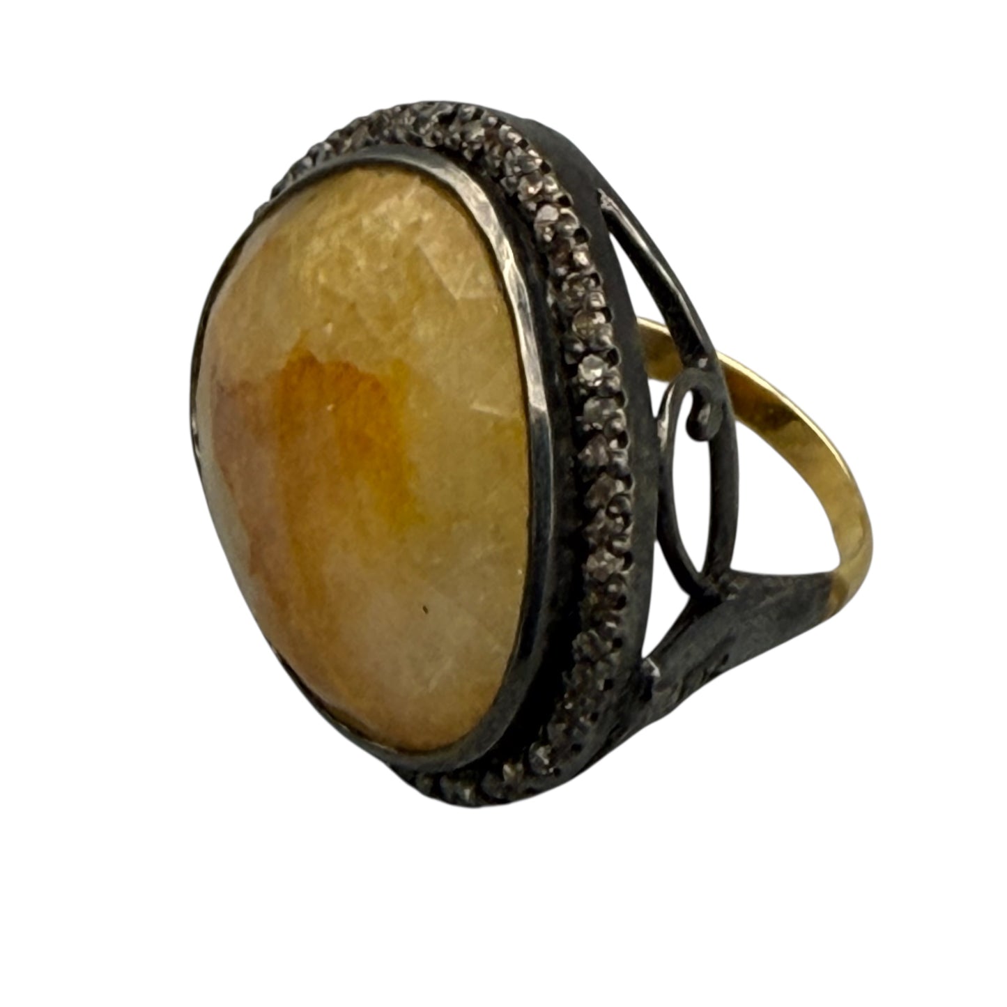 Faceted Orange Sapphire and Diamond Ring