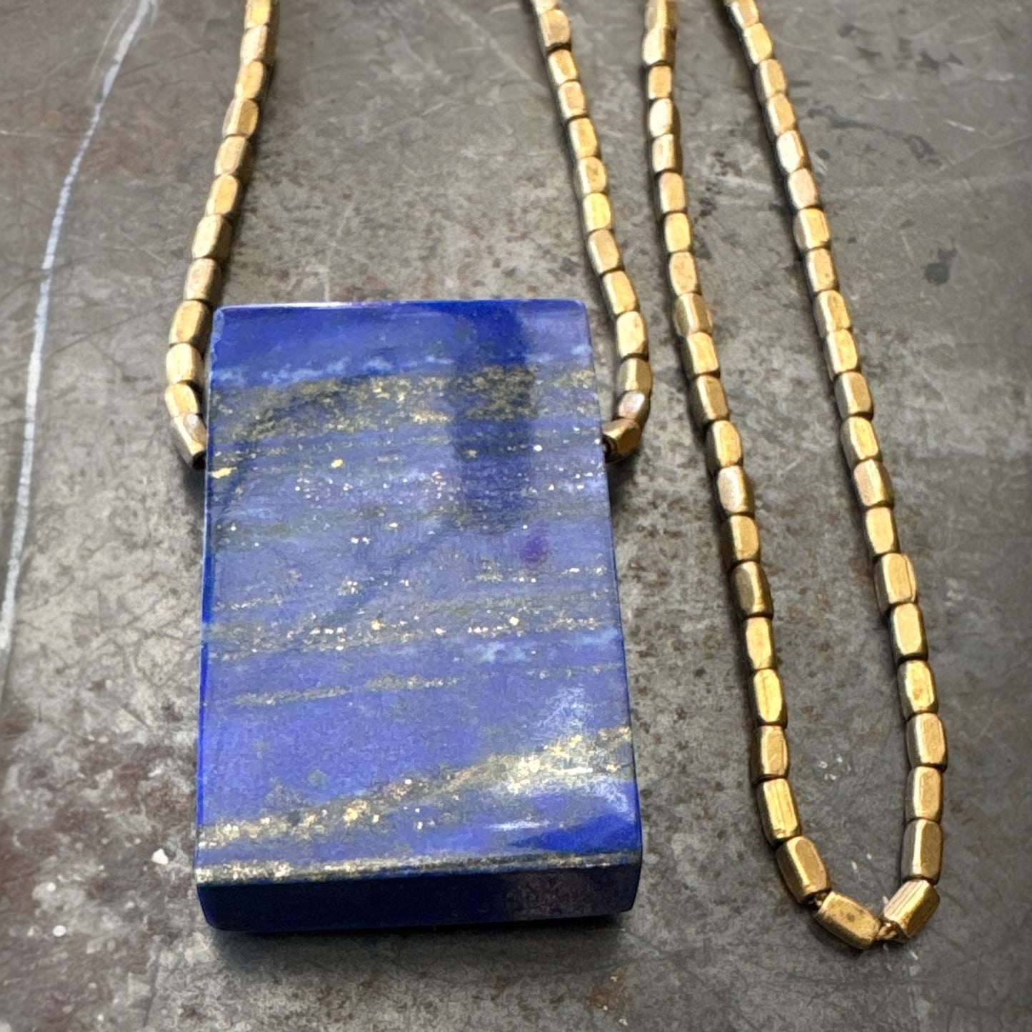 Lapis Lazuli w/ Brass Beads and Blue Glass Bead Necklace