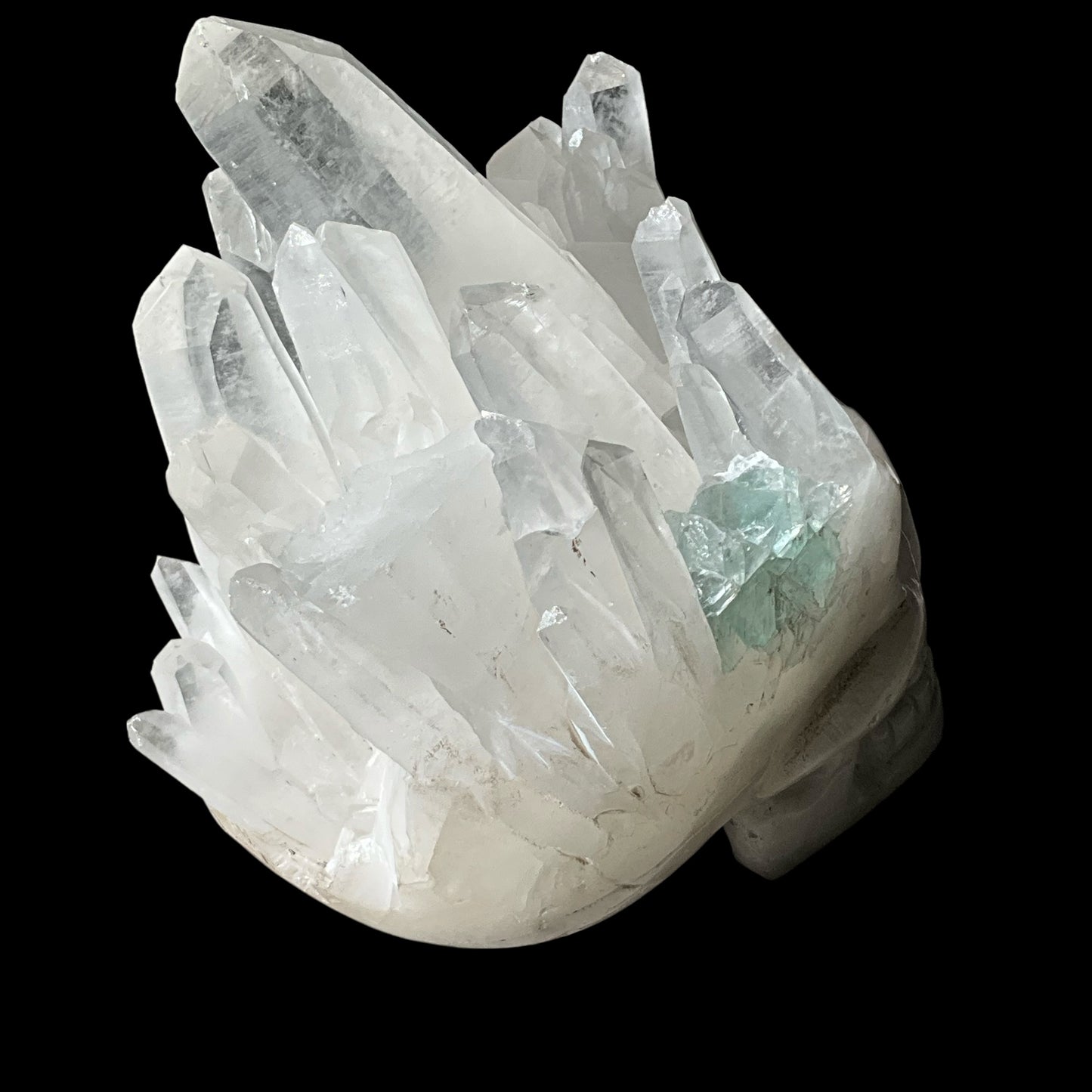 Quartz Crystal Carved Skull with Aqua Inclusion