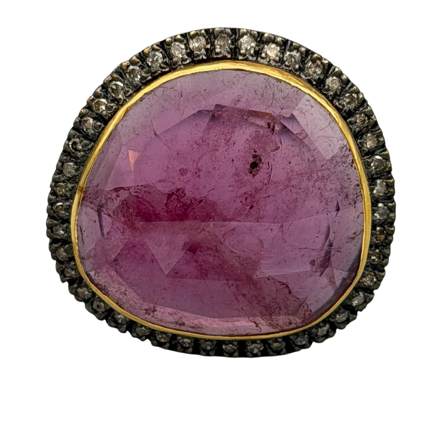Faceted Pink Sapphire Ring with Diamonds
