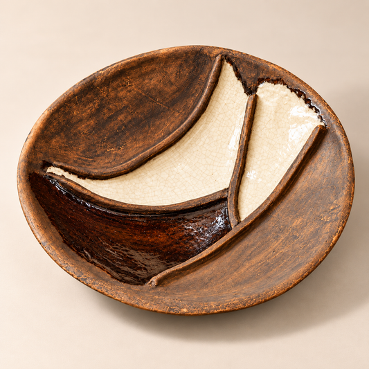 Vintage Ceramic Display Bowl with Glaze Accents