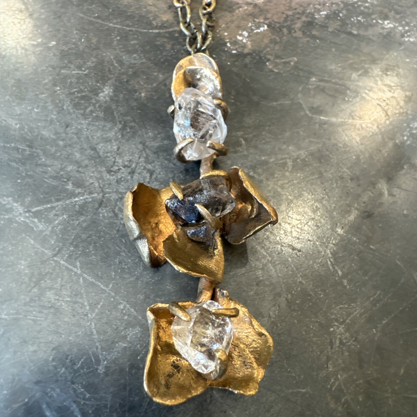 Stem Link Trio of Herkimer Diamond Necklace