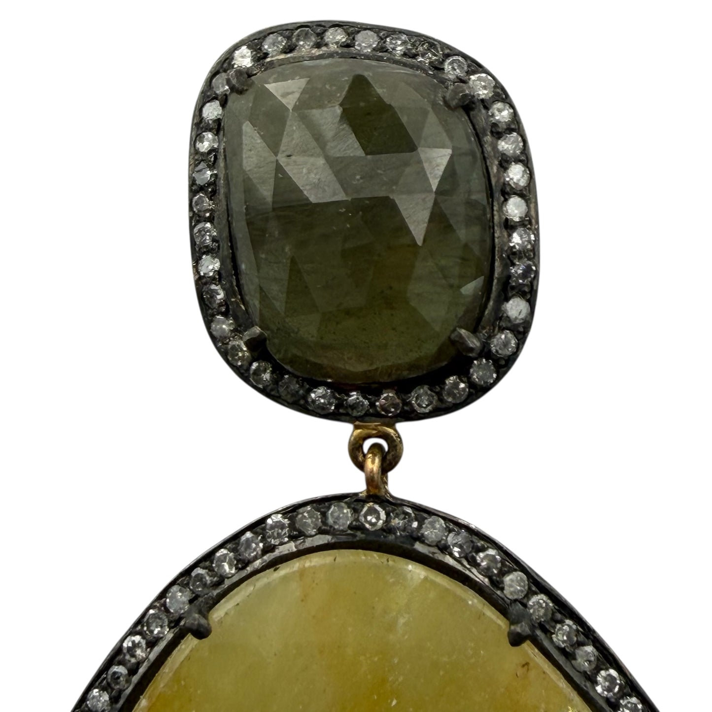 Double Faceted Sapphire & Diamond Earrings