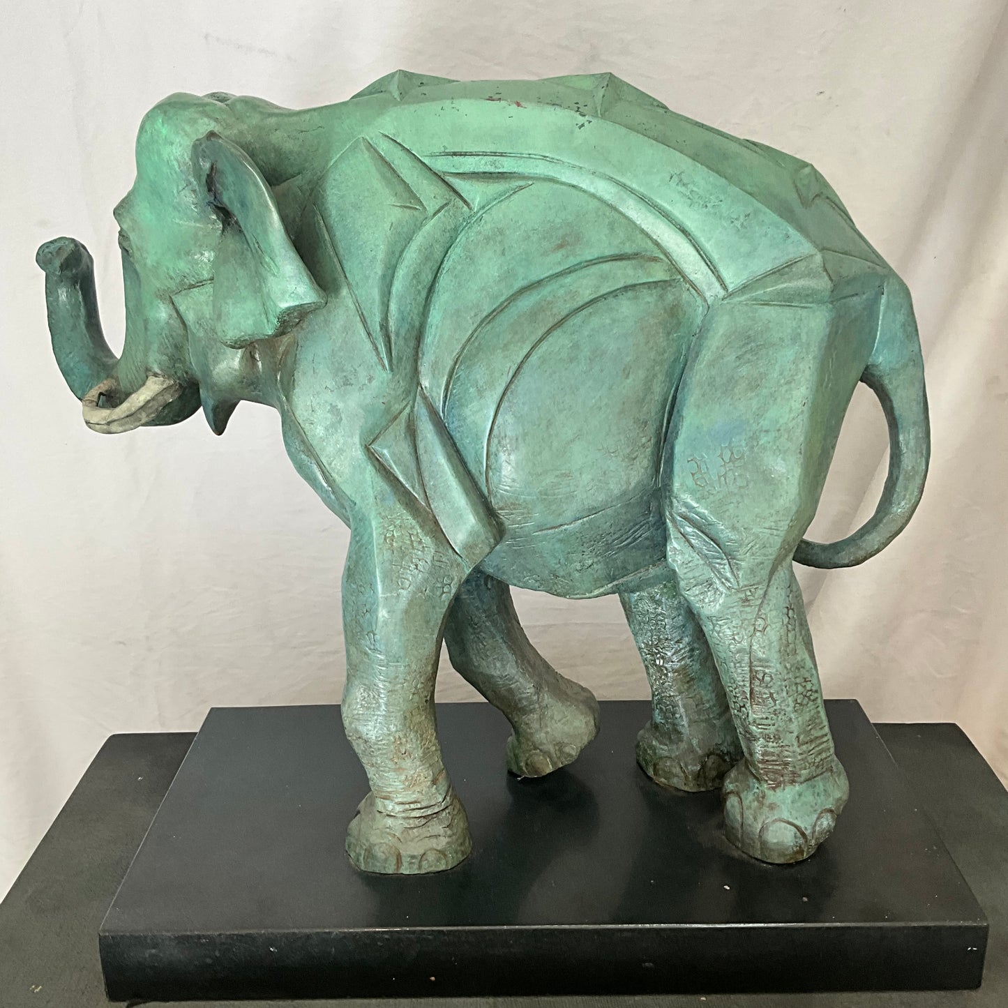 Cubist Patinated Bronze Elephant Sculpture