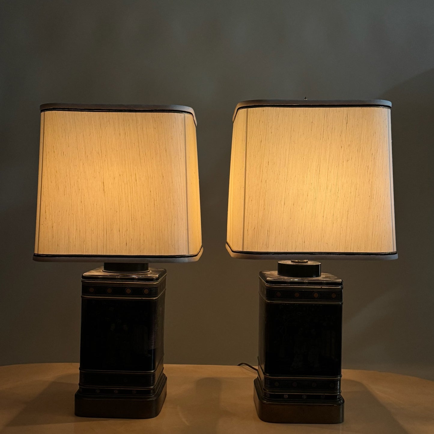 Asian Motif Pair of Frederick Cooper Metal Table Lamps