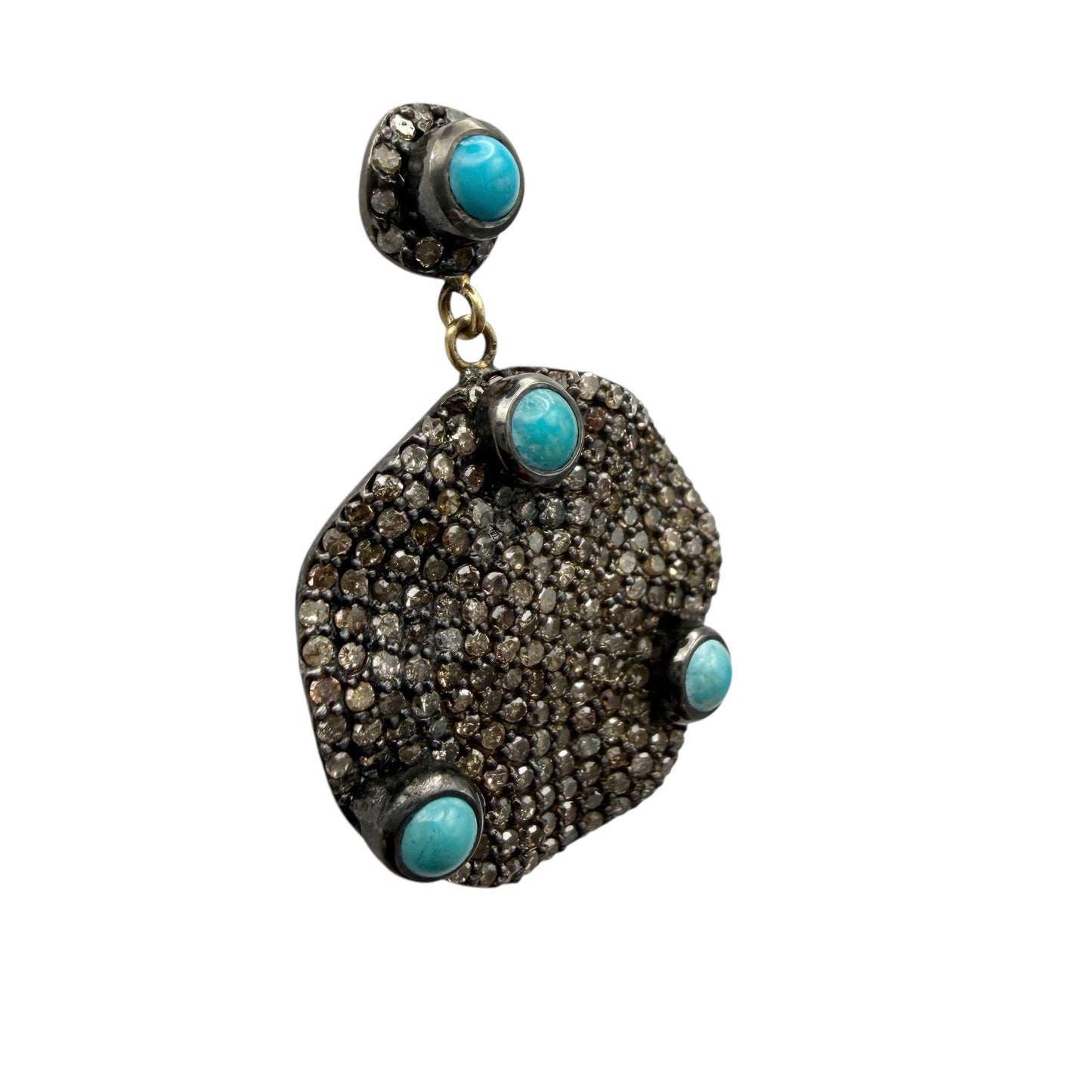 Wavy Round Diamond Earrings with Turquoise Accents