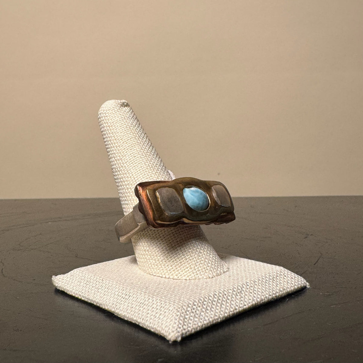 Larimar w/ Brass Silver & Copper Teeth Ring