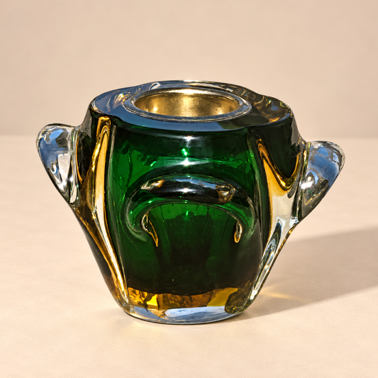Green & Yellow Glass Candle Holder