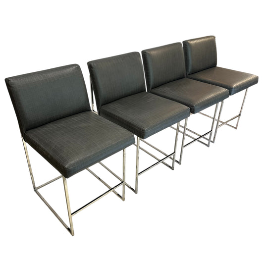 Milo Boughman for Thayre Coggin Set of Four Grey Leather Counter Stools