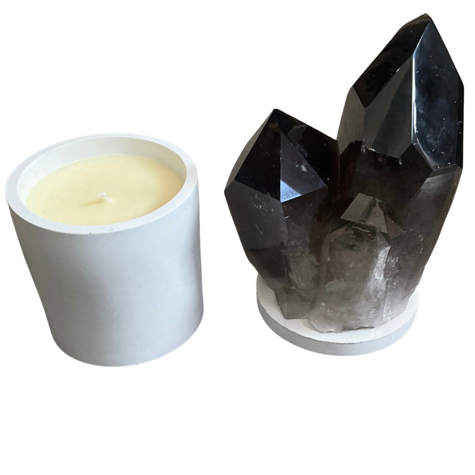 Smoky Quartz Generator Cluster Lid Gardenia Candle