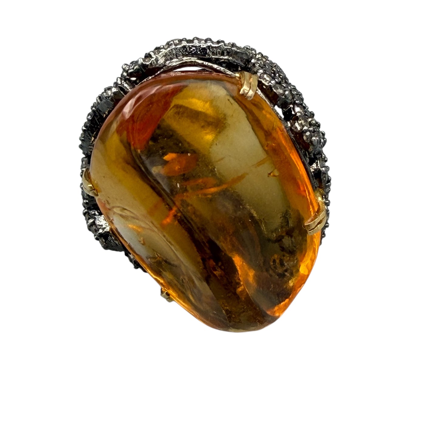 Golden Topaz Abstract Ring with Diamonds