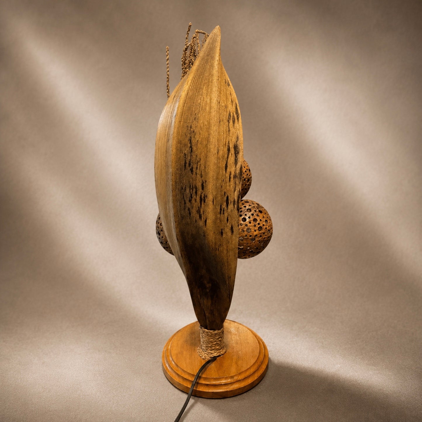 Vintage Tropical Wood Hand-Crafted Table Lamp