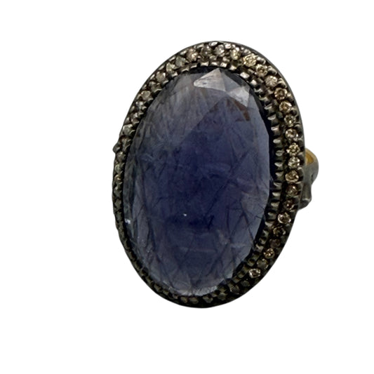 Faceted Oval Amethyst Ring with Diamonds