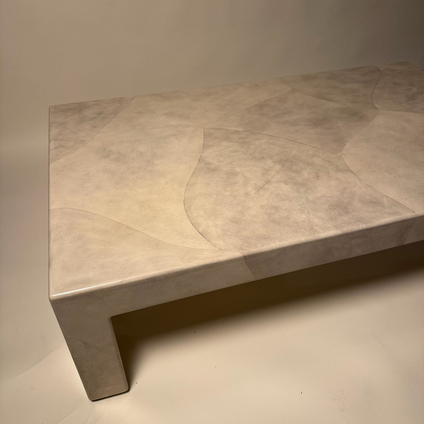 Monumental  Karl Springer goat skin parchment coffee table
