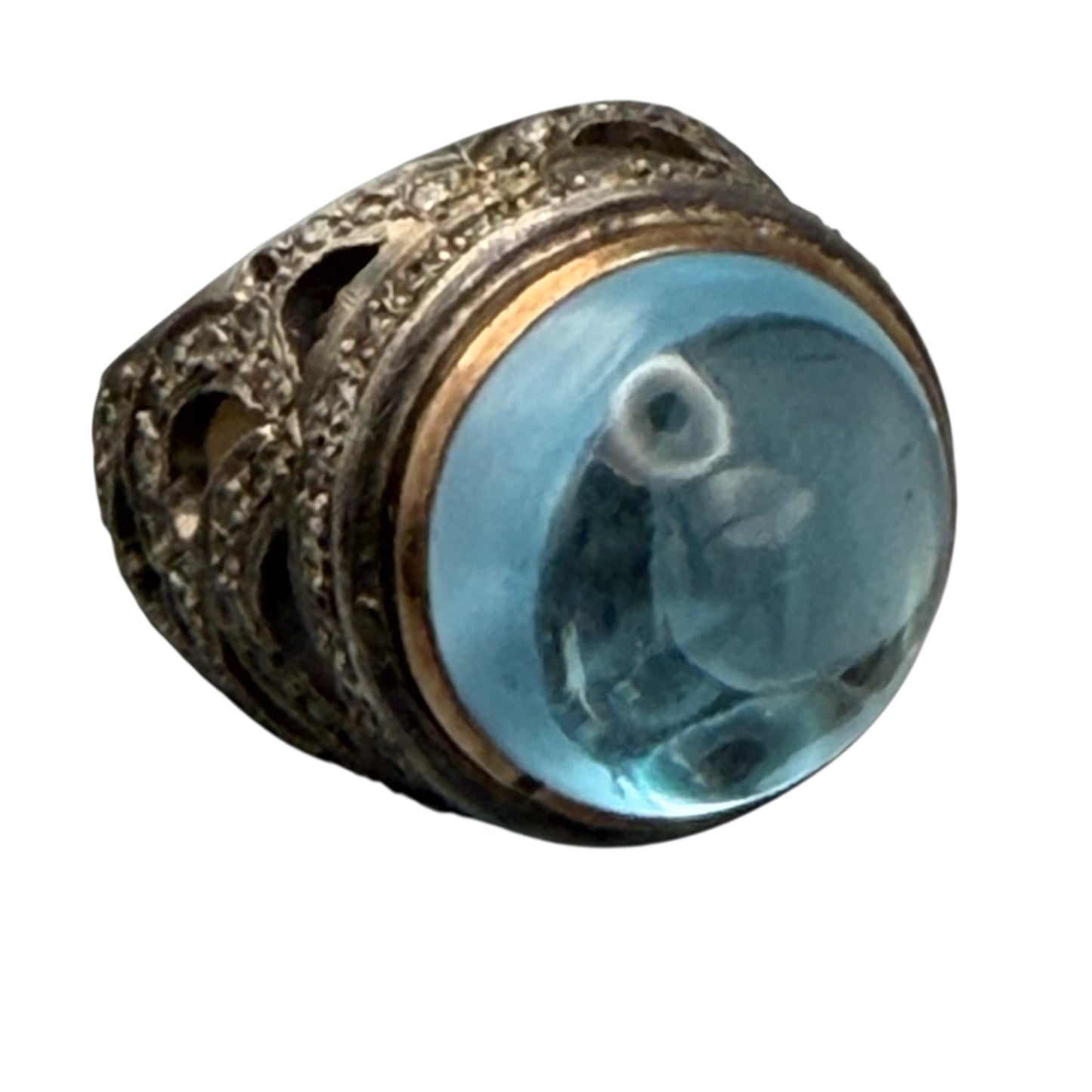 Cabochon Blue Topaz Ring with Diamonds