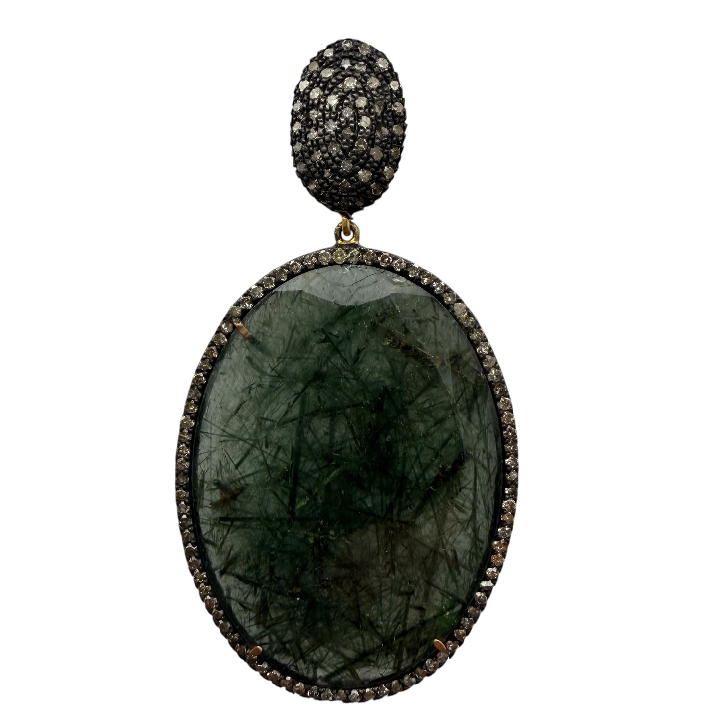 Green Tone Rutilated Quartz & Diamond Earrings