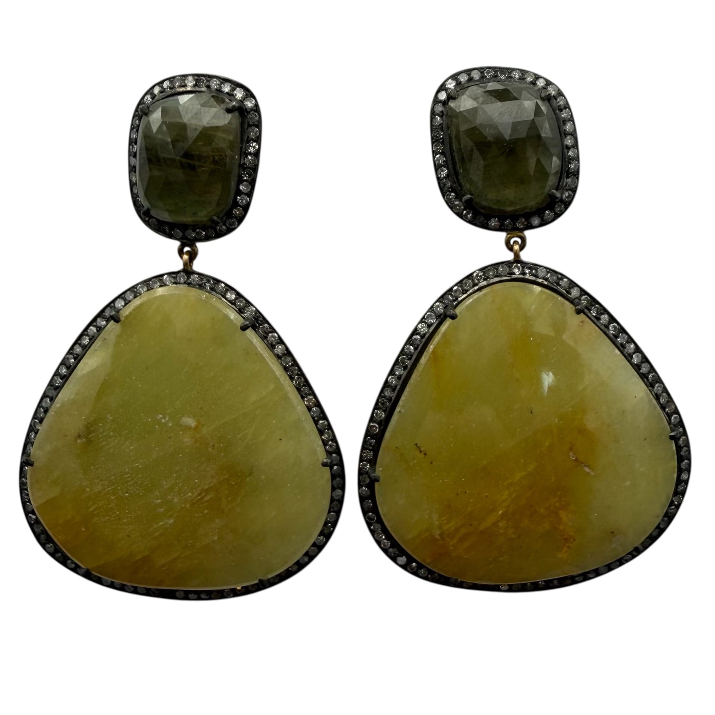 Double Faceted Sapphire & Diamond Earrings