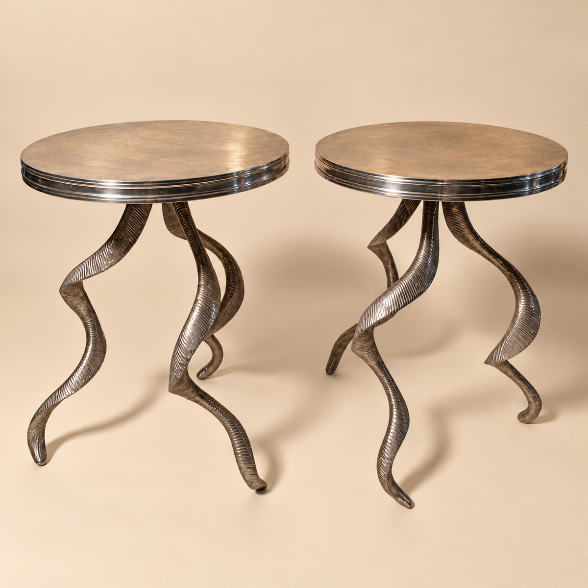 Pair of Arthur Court Gueridon Aluminum Tables