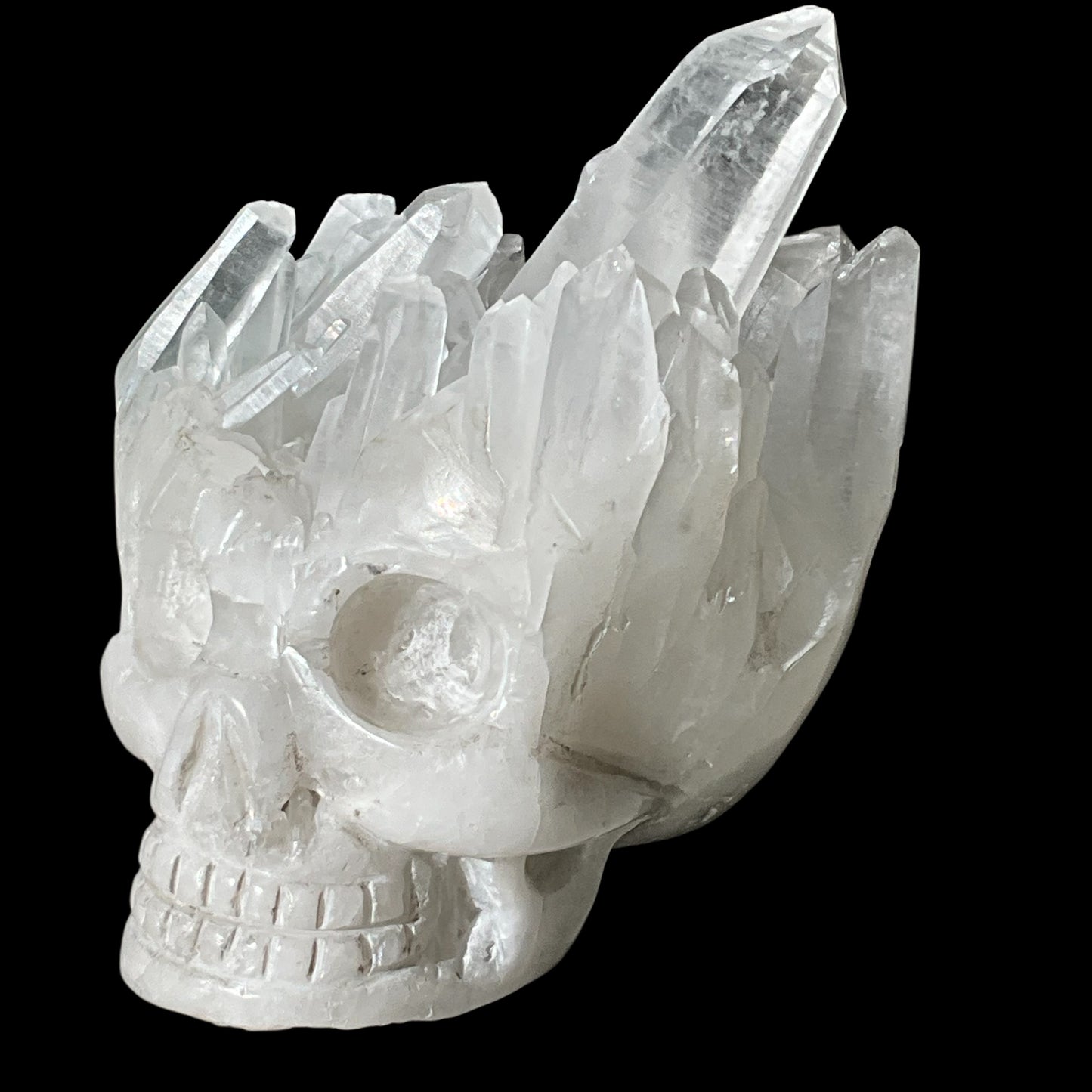 Quartz Crystal Carved Skull with Aqua Inclusion