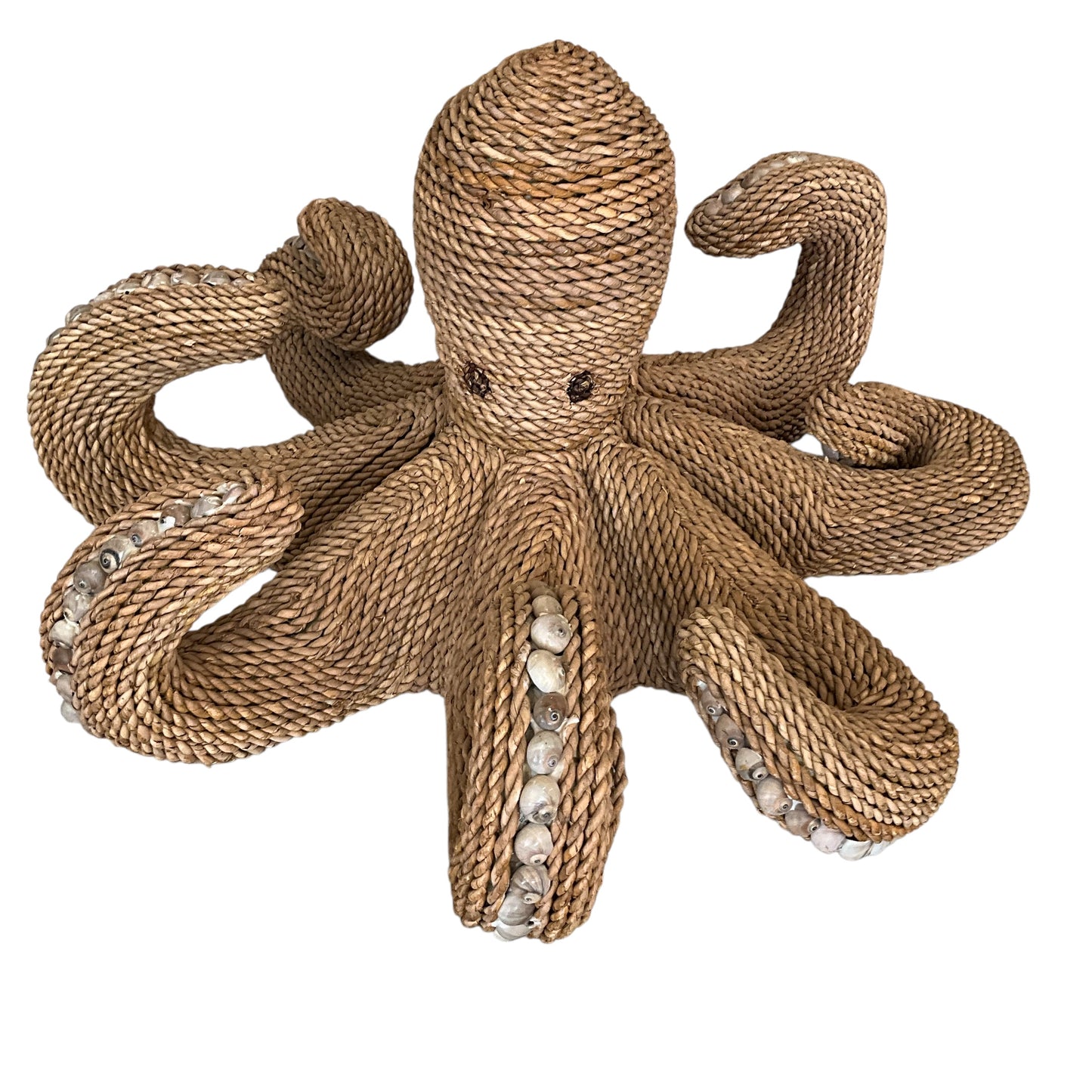 Large Vintage Rattan Wicker Octopus with Seashells