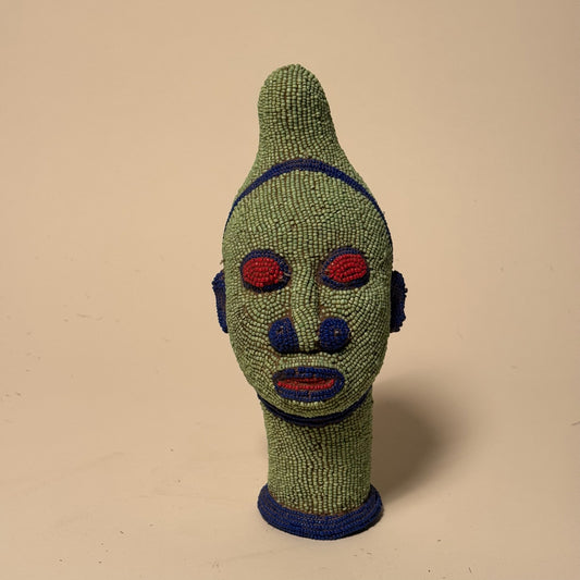 Ife Tribe Hand Beaded Vintage Head Sculptures Green Blue