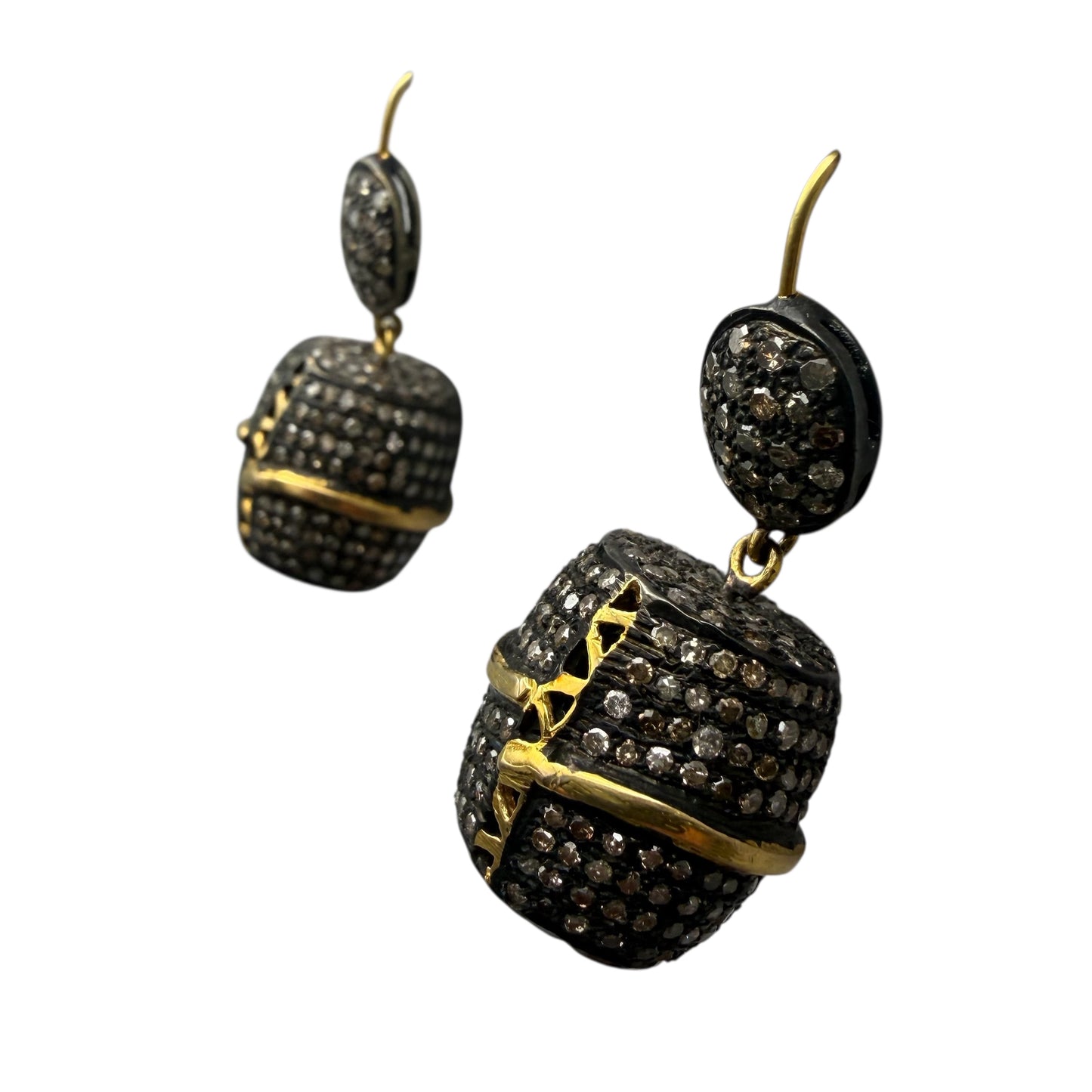 Barrel Shaped Diamond Earrings w/18K Gold