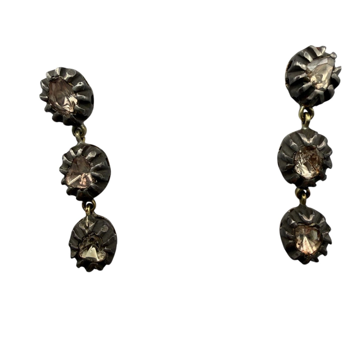 3 Drop Raw Cut Diamond Earrings