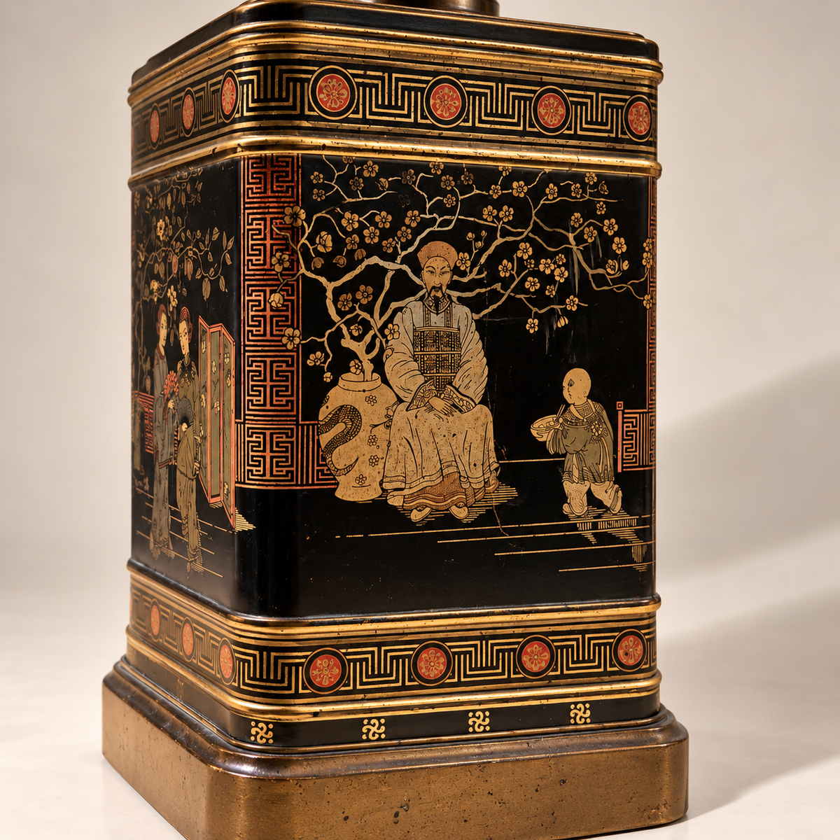 Asian Motif Pair of Frederick Cooper Metal Table Lamps