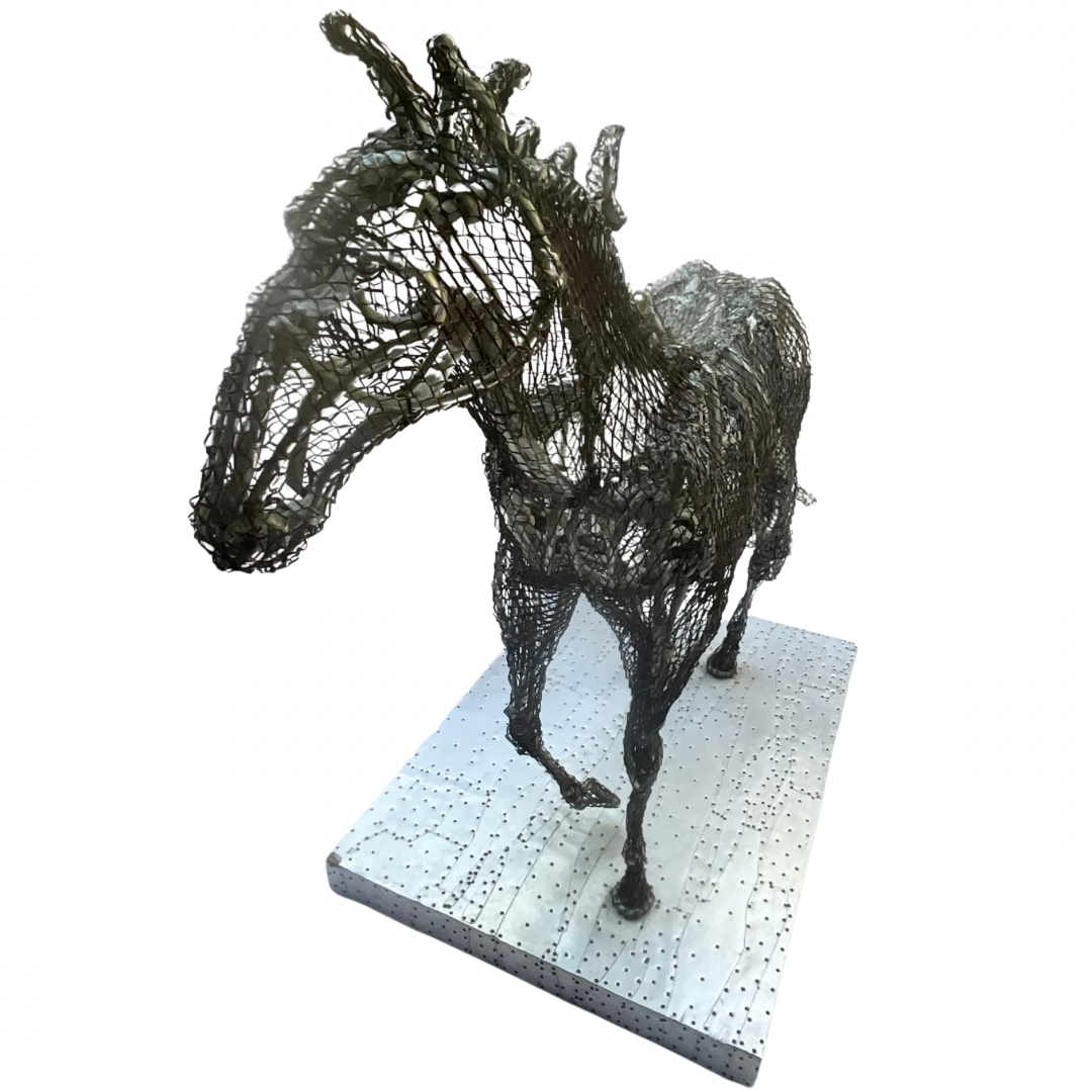 Brutalist Horse Sculpture Aluminum Wire