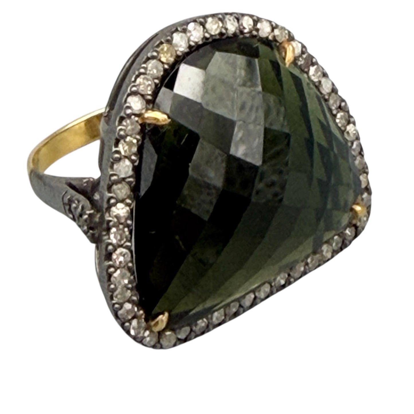 Faceted Green Tourmaline & Diamond Ring