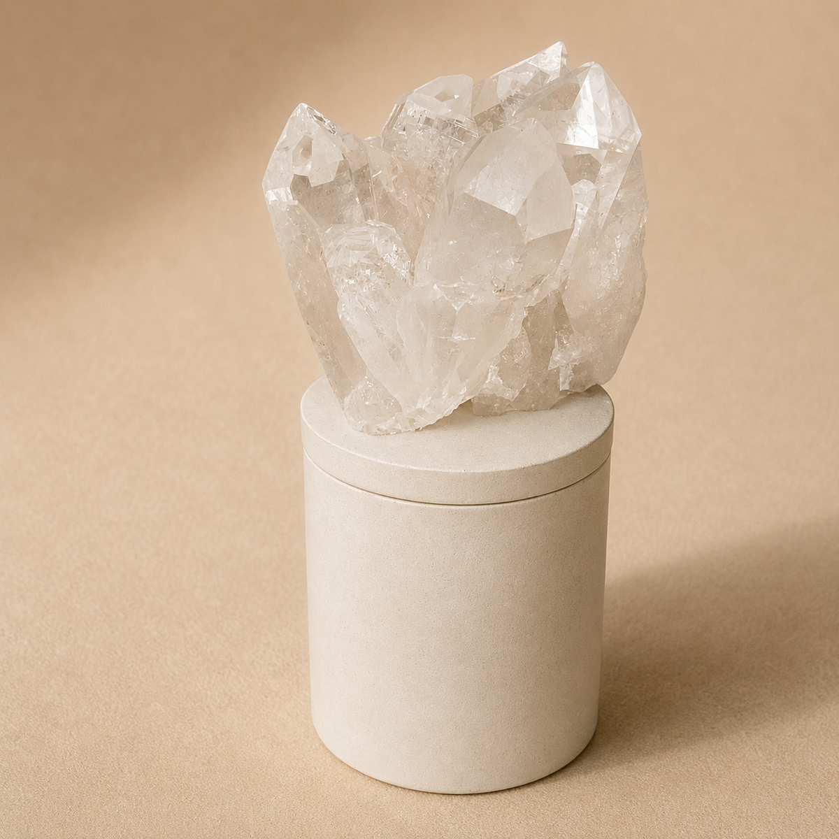 Clear Quartz Crystal Generator Cluster Lid Gardenia Candle