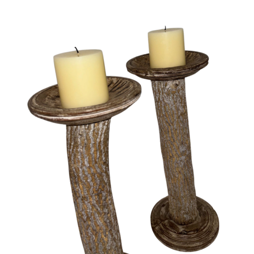 Pair of Large Faux Bois Candle Holders