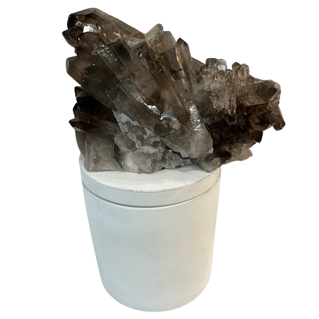 Multiple Smoky Quartz Crystal Lid Gardenia Candle