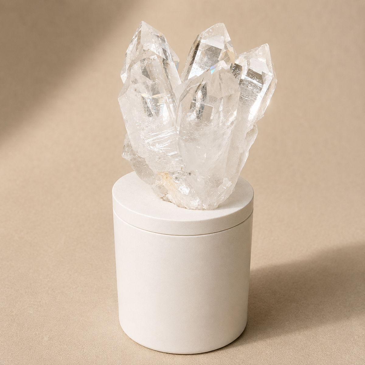 Clear Quartz Crystal Generator Cluster Lid Gardenia Candle