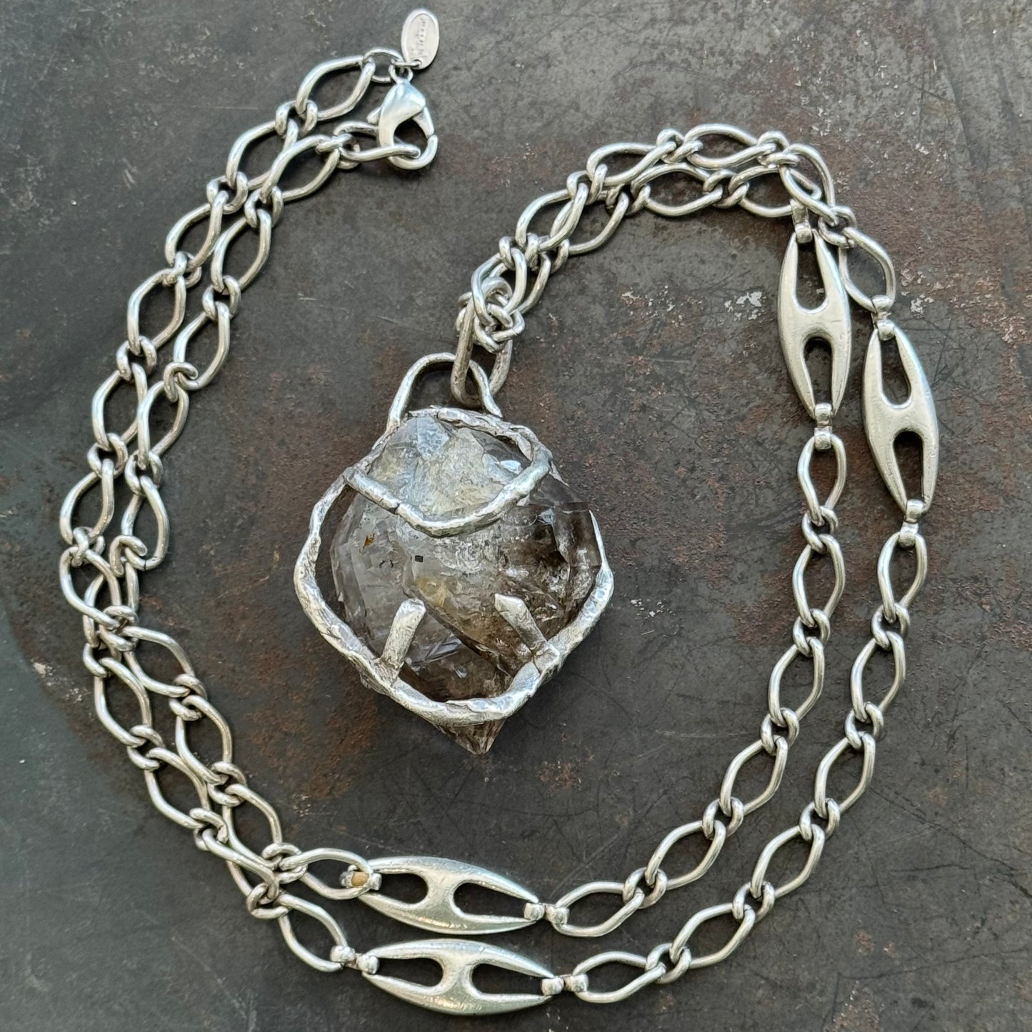 Elestial Smoky Herkimer Diamond w/ Sterling Silver Vendome Chain
