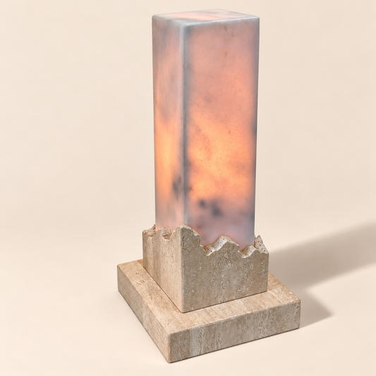 H.R. NYC White Marble & Travertine Table Lamp