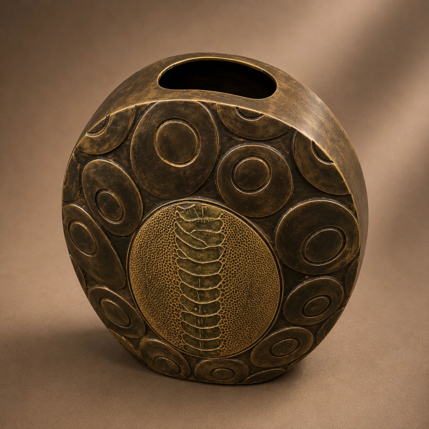 R & Y Augousti Bronze Tone Brass Vase with Reptile Accents