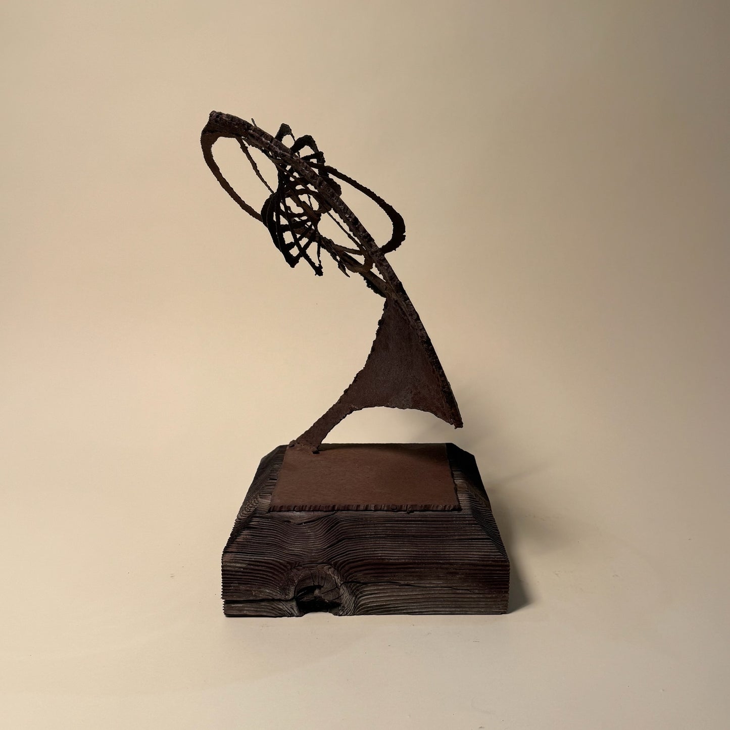 Vintage Abstract Kinetic Metal Sculpture on Wood Base