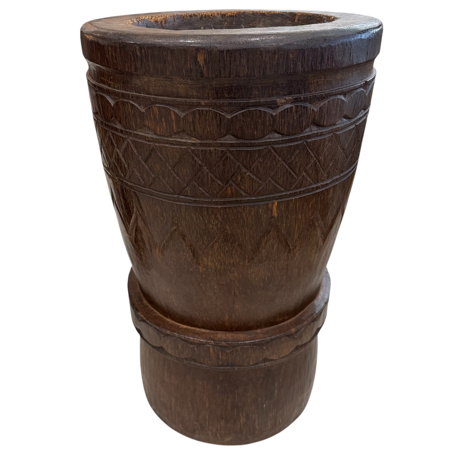 Pair of Solid Palmwood Asymmetrical Vintage Planters