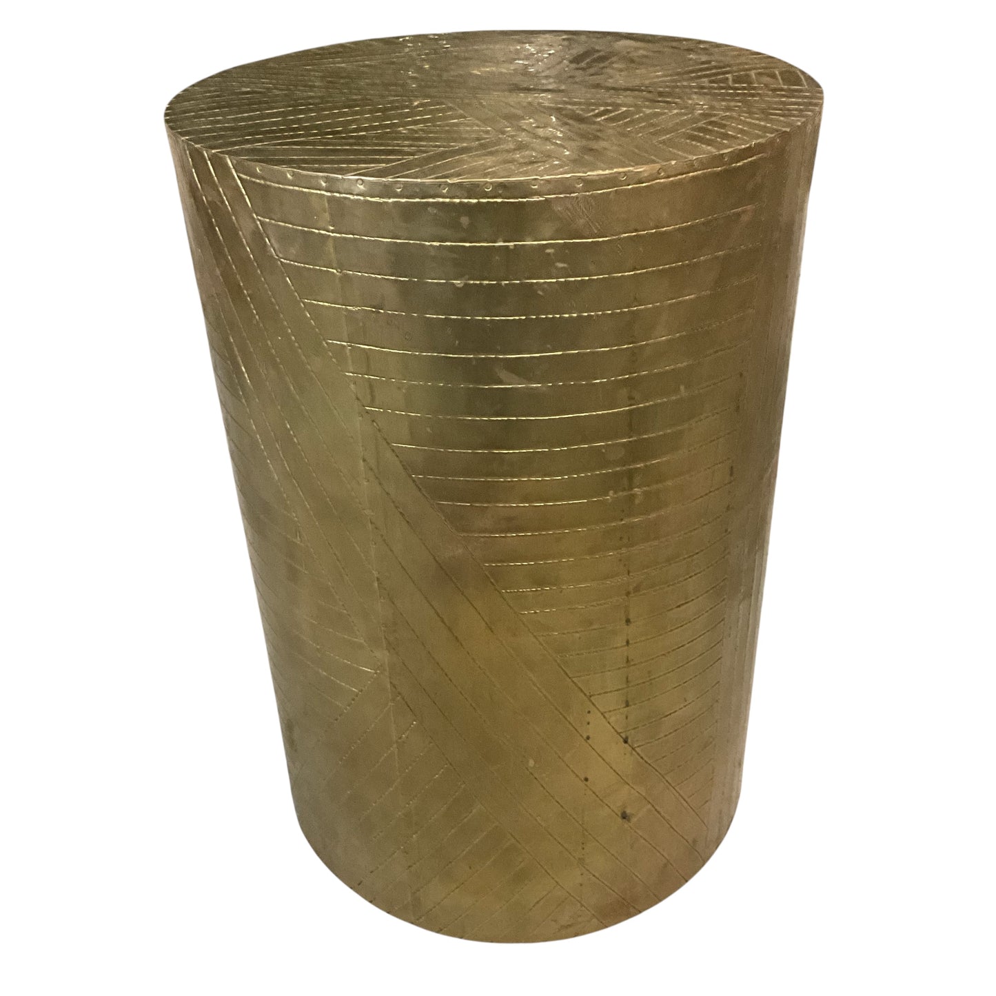 Vintage Brass Wrapped Cylinder Side Table