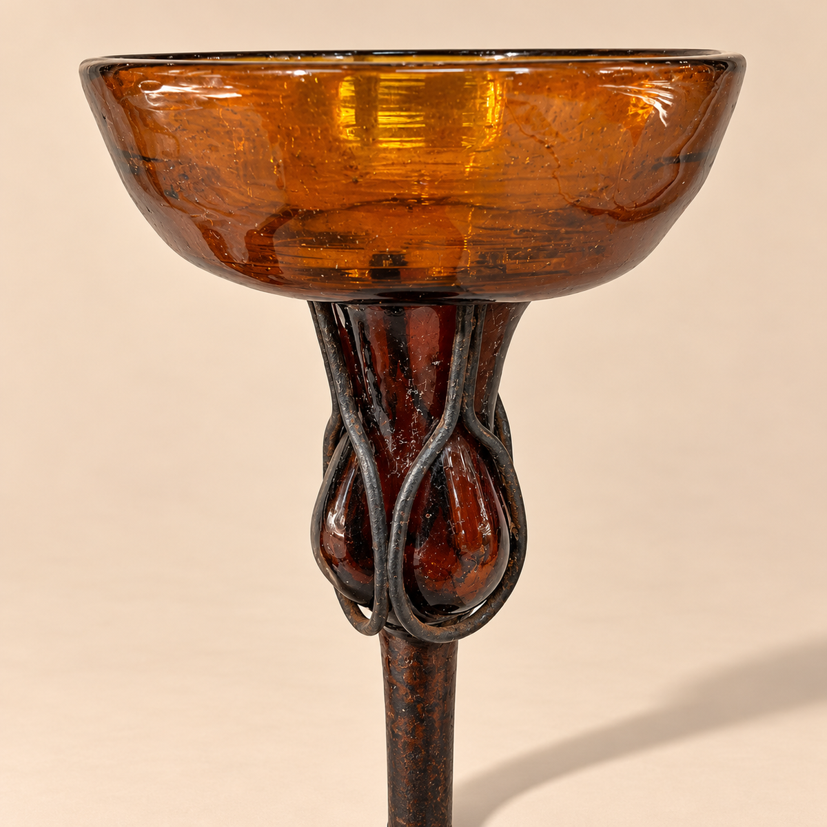 Hand Blown Amber Glass Candle Holders