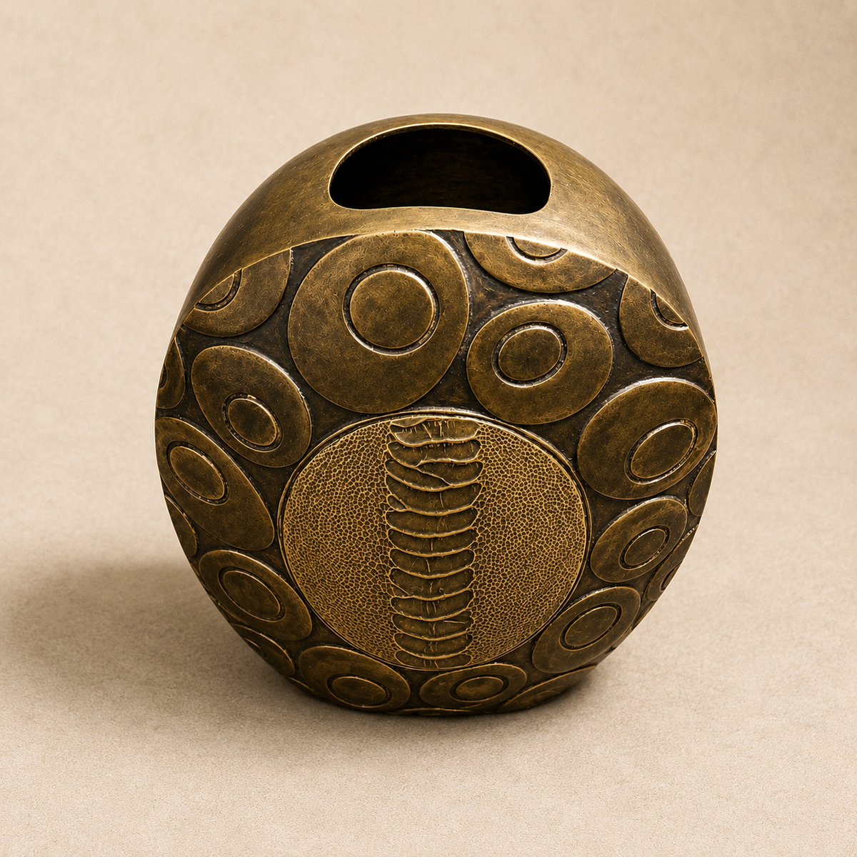 R & Y Augousti Bronze Tone Brass Vase with Reptile Accents